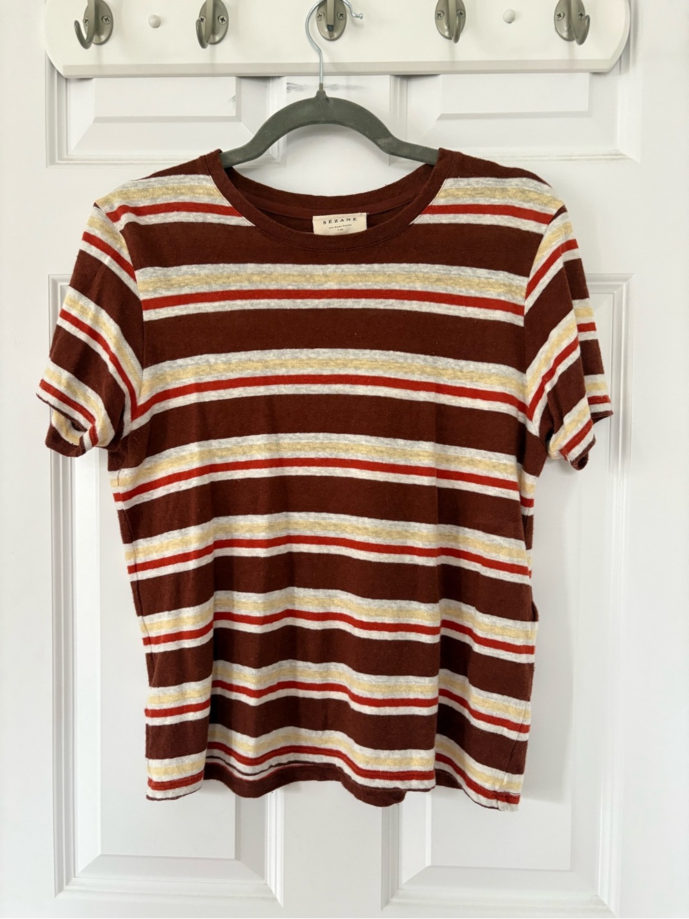 Sezane Short-Sleeve Tee - Brown/Red/Yellow